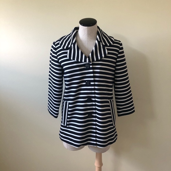 Pendleton Jackets & Blazers - Pendleton Navy White Striped 3/4 Sleeve Jacket